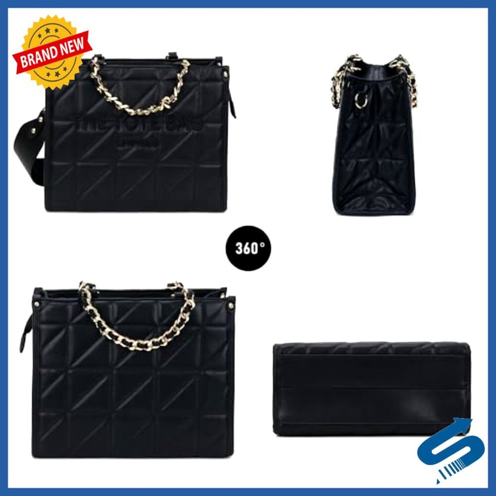 Quilted Tote Bag Elegant Retro Minimal Chic Top Handle Detachable Shoulder Strap - Picture 6 of 6
